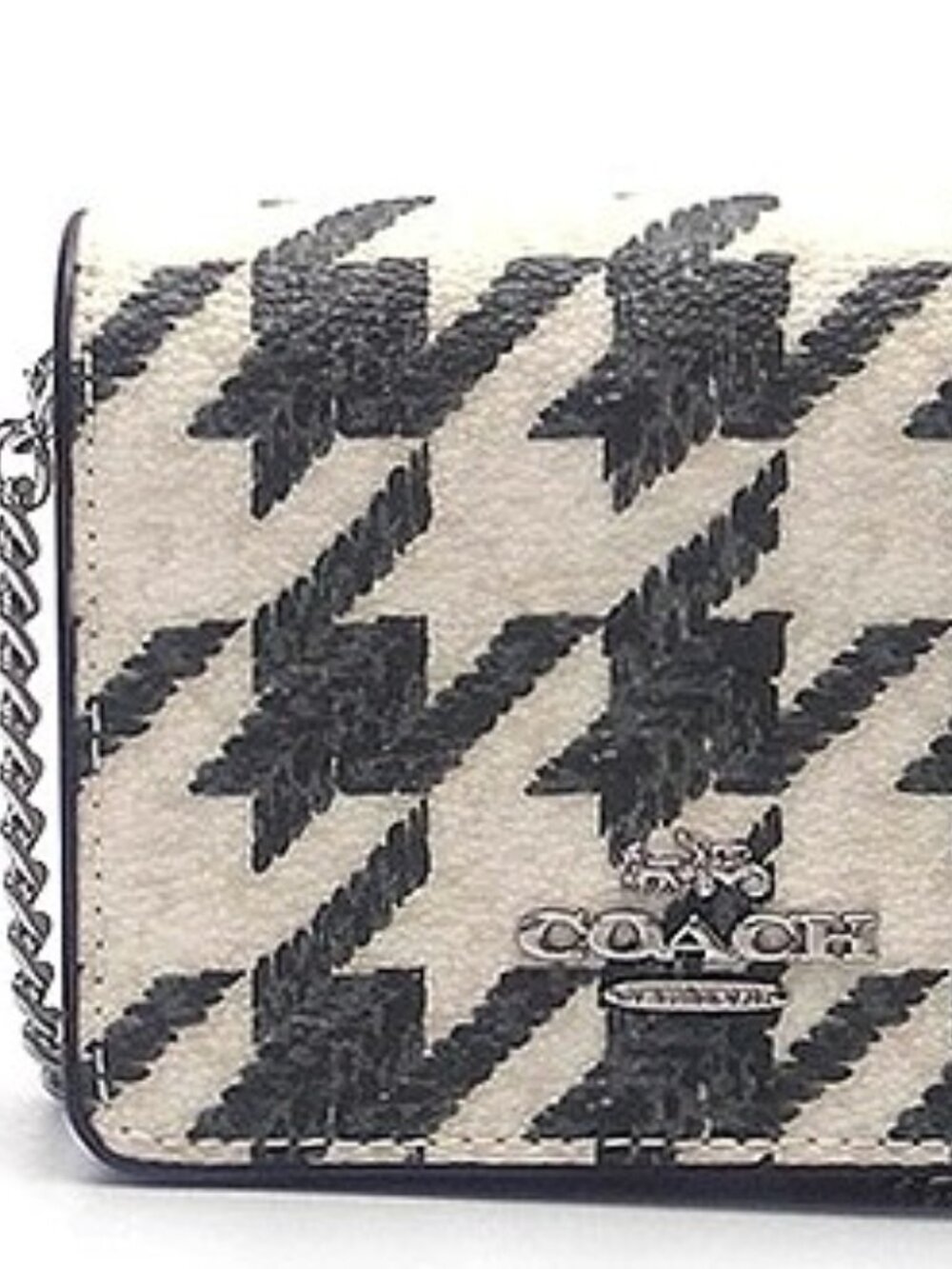 NWT Coach mini wallet chain silver black & cream houndstooth print (STYLE CJ679)
